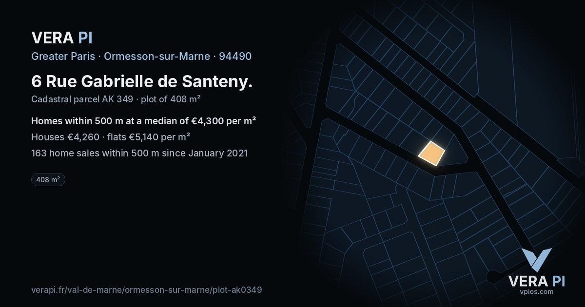 6 Rue Gabrielle de Santeny, Ormesson-sur-Marne at night – the plot lit, the parcels around coloured by the prices near them