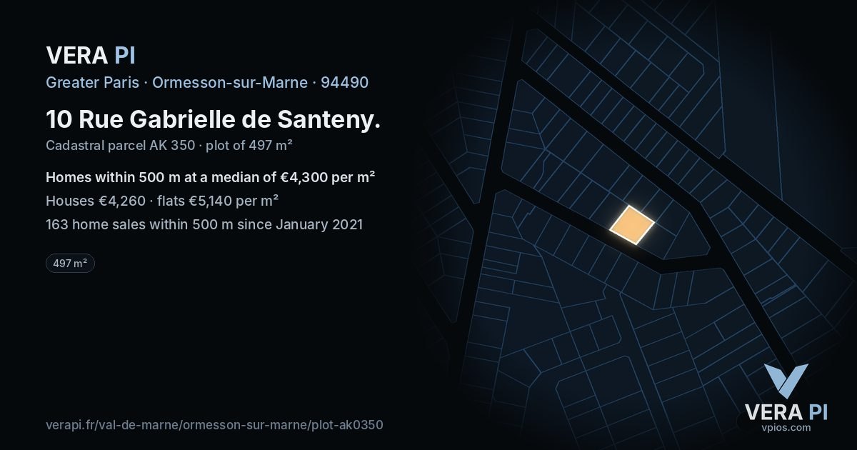 10 Rue Gabrielle de Santeny, Ormesson-sur-Marne at night – the plot lit, the parcels around coloured by the prices near them