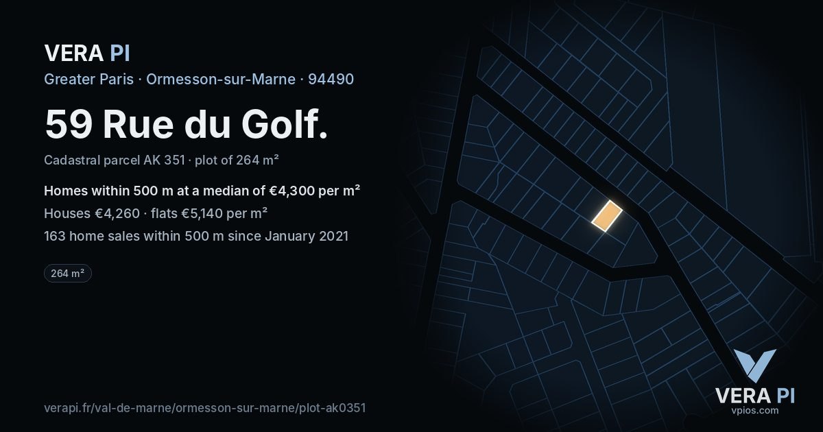 59 Rue du Golf, Ormesson-sur-Marne at night – the plot lit, the parcels around coloured by the prices near them