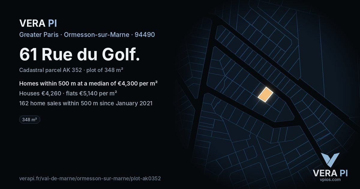 61 Rue du Golf, Ormesson-sur-Marne at night – the plot lit, the parcels around coloured by the prices near them