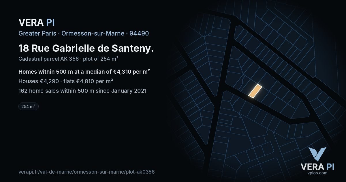 18 Rue Gabrielle de Santeny, Ormesson-sur-Marne at night – the plot lit, the parcels around coloured by the prices near them