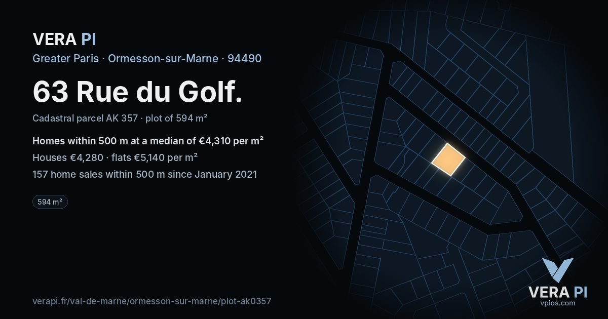 63 Rue du Golf, Ormesson-sur-Marne at night – the plot lit, the parcels around coloured by the prices near them