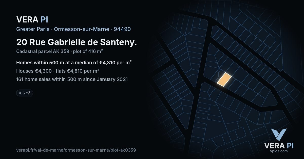 20 Rue Gabrielle de Santeny, Ormesson-sur-Marne at night – the plot lit, the parcels around coloured by the prices near them