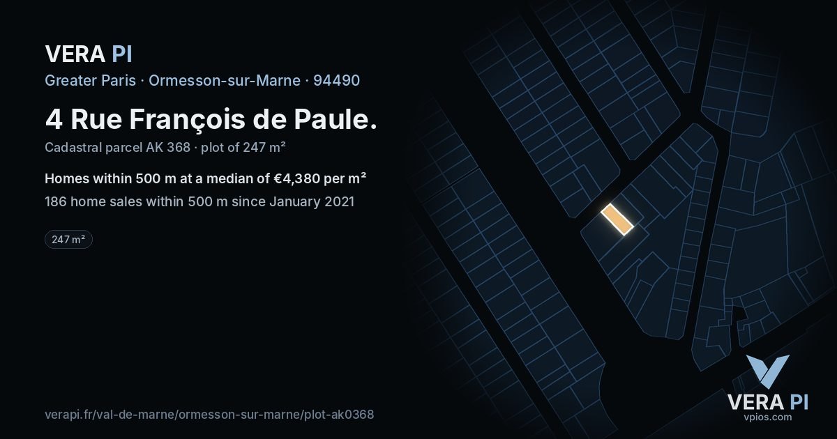 4 Rue François de Paule, Ormesson-sur-Marne at night – the plot lit, the parcels around coloured by the prices near them