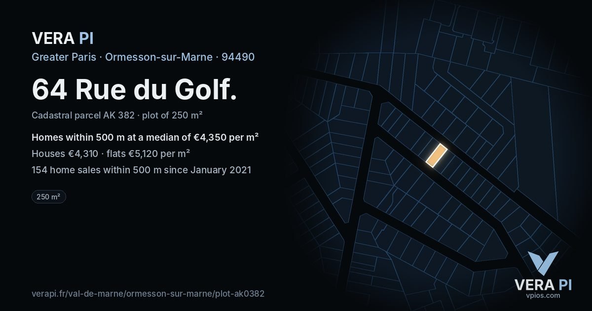 64 Rue du Golf, Ormesson-sur-Marne at night – the plot lit, the parcels around coloured by the prices near them