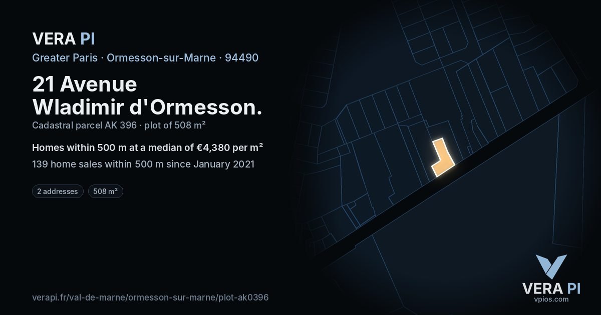 21 Avenue Wladimir d'Ormesson, Ormesson-sur-Marne at night – the plot lit, the parcels around coloured by the prices near them