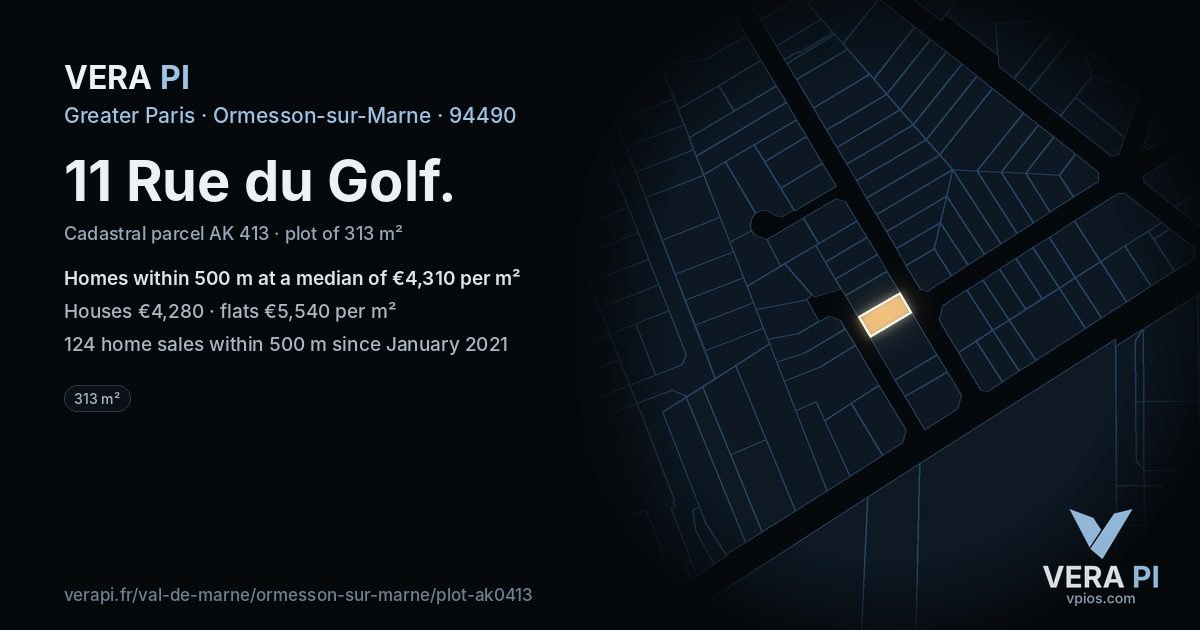 11 Rue du Golf, Ormesson-sur-Marne at night – the plot lit, the parcels around coloured by the prices near them