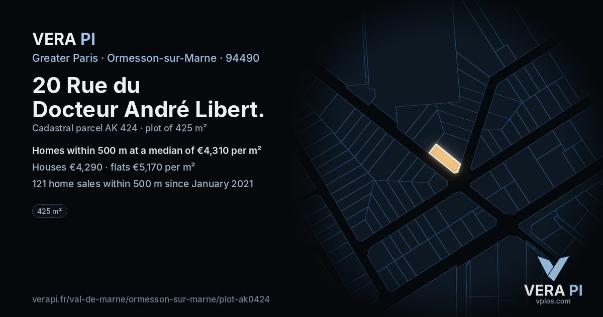 20 Rue du Docteur André Libert, Ormesson-sur-Marne at night – the plot lit, the parcels around coloured by the prices near them
