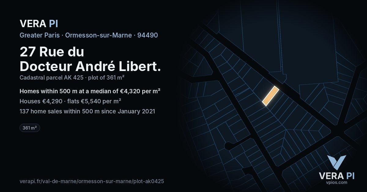 27 Rue du Docteur André Libert, Ormesson-sur-Marne at night – the plot lit, the parcels around coloured by the prices near them