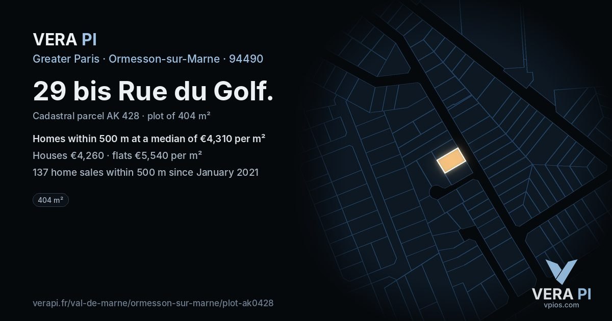 29 bis Rue du Golf, Ormesson-sur-Marne at night – the plot lit, the parcels around coloured by the prices near them