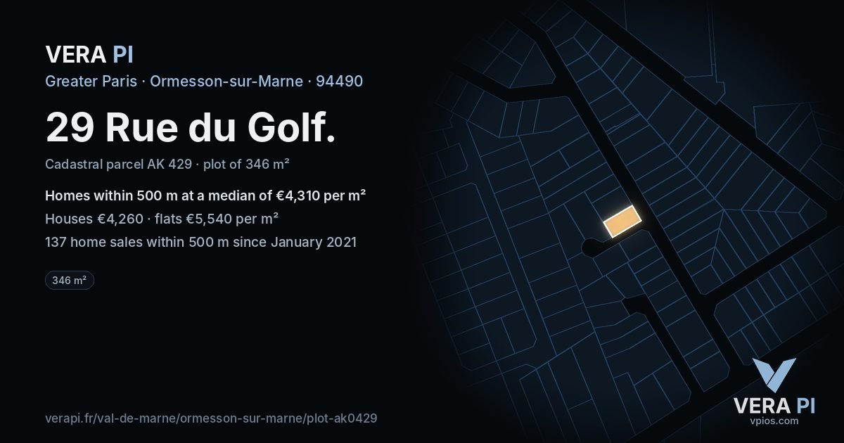 29 Rue du Golf, Ormesson-sur-Marne at night – the plot lit, the parcels around coloured by the prices near them