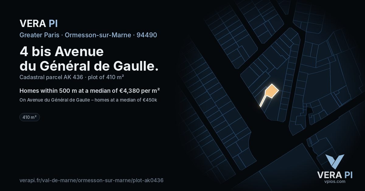 4 bis Avenue du Général de Gaulle, Ormesson-sur-Marne at night – the plot lit, the parcels around coloured by the prices near them