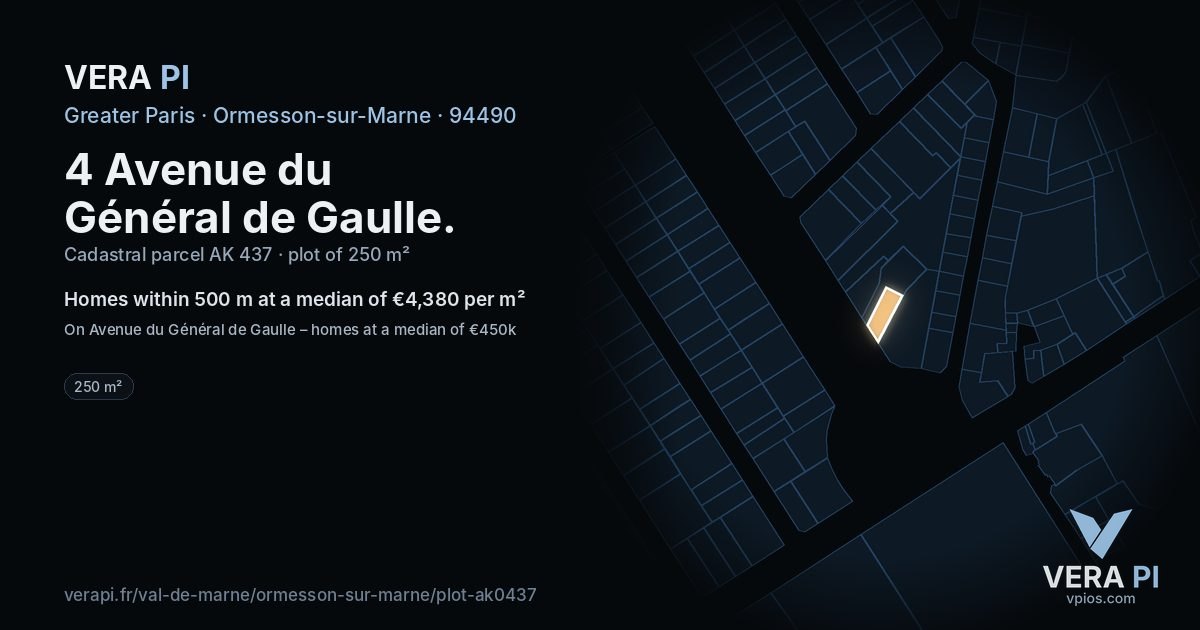 4 Avenue du Général de Gaulle, Ormesson-sur-Marne at night – the plot lit, the parcels around coloured by the prices near them