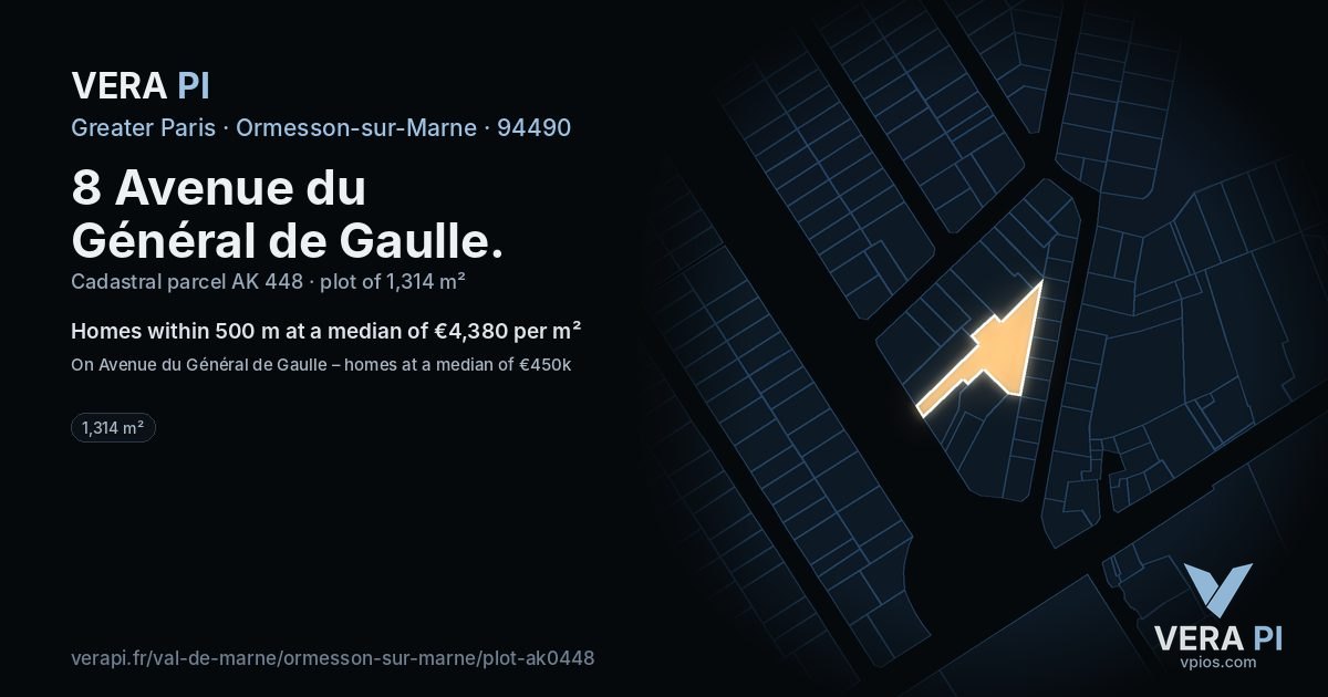 8 Avenue du Général de Gaulle, Ormesson-sur-Marne at night – the plot lit, the parcels around coloured by the prices near them