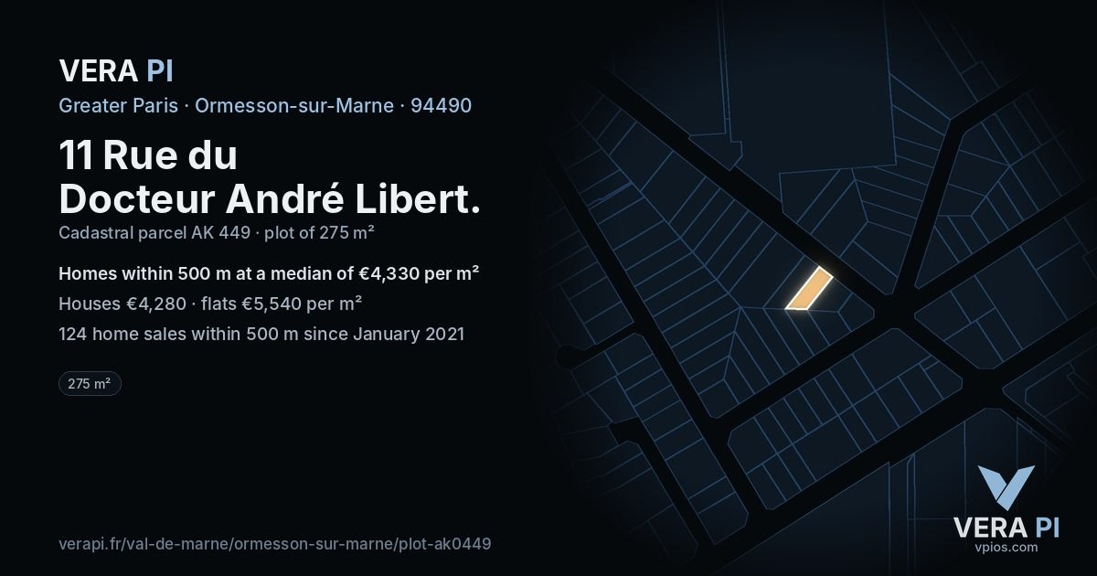 11 Rue du Docteur André Libert, Ormesson-sur-Marne at night – the plot lit, the parcels around coloured by the prices near them