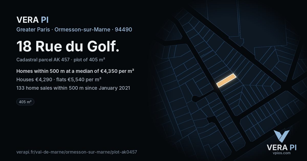 18 Rue du Golf, Ormesson-sur-Marne at night – the plot lit, the parcels around coloured by the prices near them