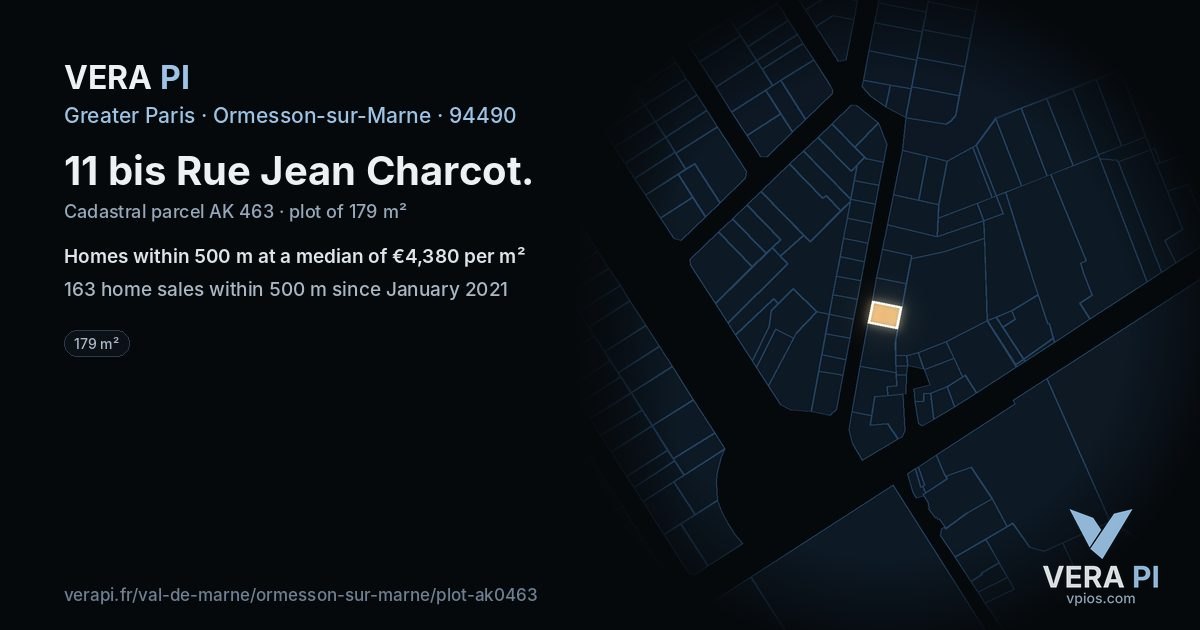 11 bis Rue Jean Charcot, Ormesson-sur-Marne at night – the plot lit, the parcels around coloured by the prices near them