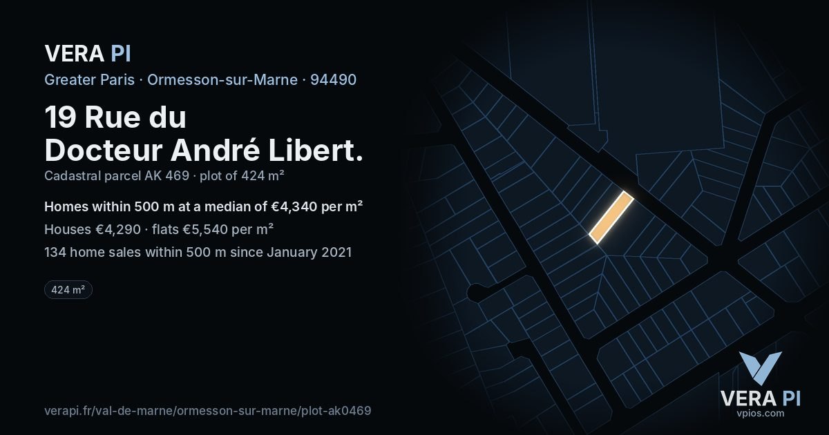 19 Rue du Docteur André Libert, Ormesson-sur-Marne at night – the plot lit, the parcels around coloured by the prices near them