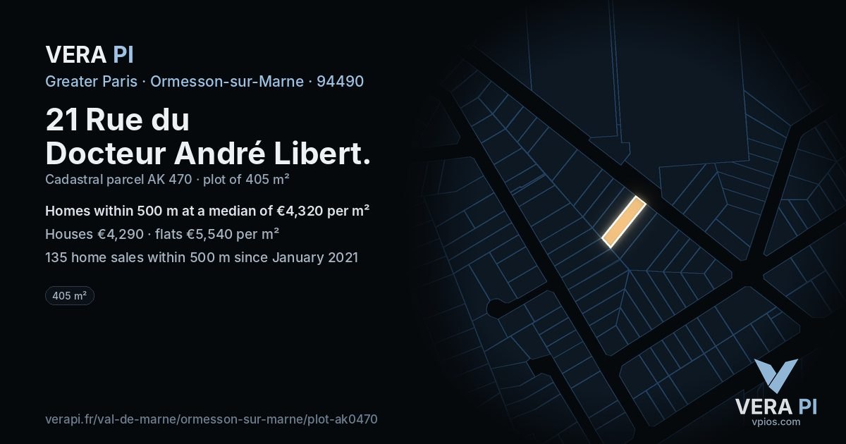 21 Rue du Docteur André Libert, Ormesson-sur-Marne at night – the plot lit, the parcels around coloured by the prices near them