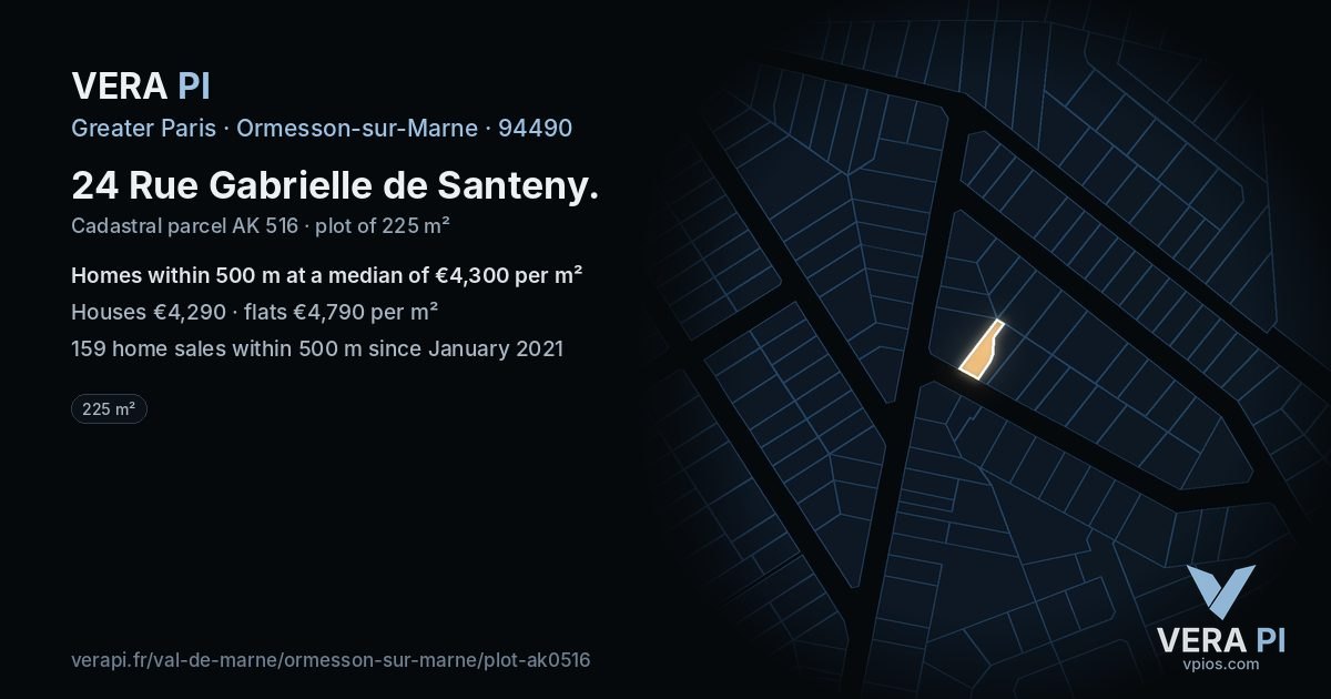 24 Rue Gabrielle de Santeny, Ormesson-sur-Marne at night – the plot lit, the parcels around coloured by the prices near them