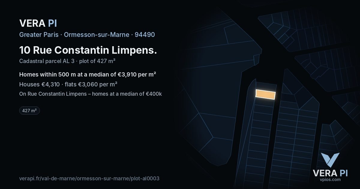 10 Rue Constantin Limpens, Ormesson-sur-Marne at night – the plot lit, the parcels around coloured by the prices near them