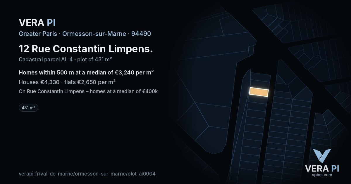 12 Rue Constantin Limpens, Ormesson-sur-Marne at night – the plot lit, the parcels around coloured by the prices near them