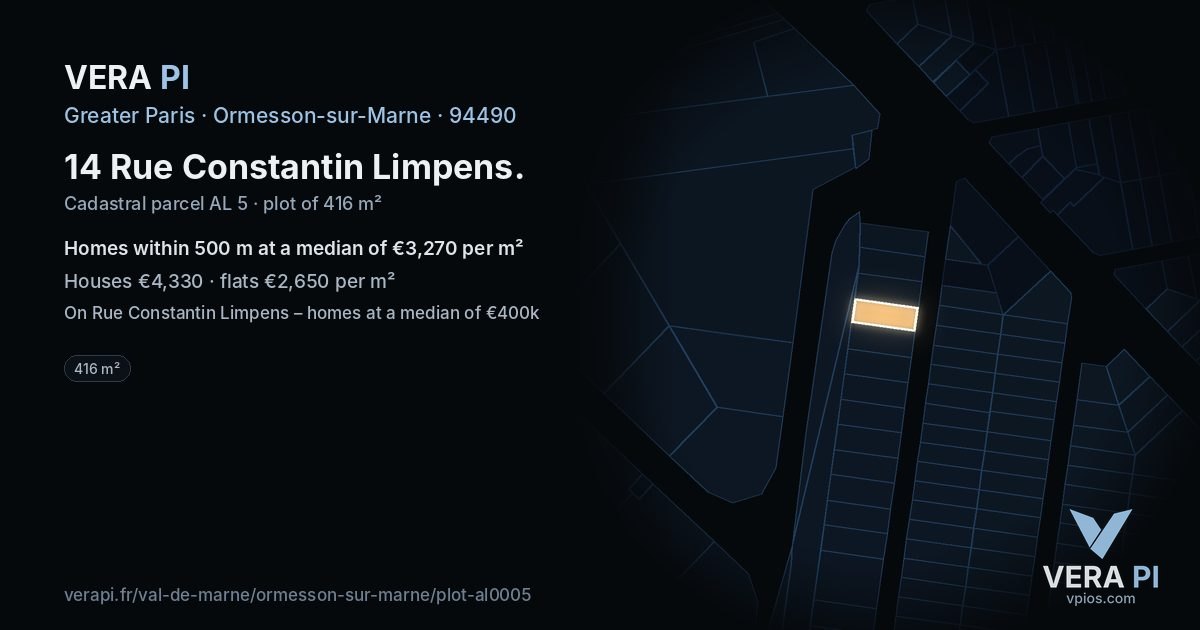 14 Rue Constantin Limpens, Ormesson-sur-Marne at night – the plot lit, the parcels around coloured by the prices near them