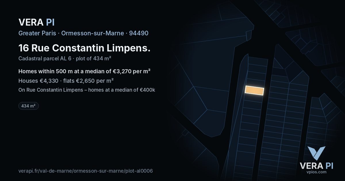 16 Rue Constantin Limpens, Ormesson-sur-Marne at night – the plot lit, the parcels around coloured by the prices near them