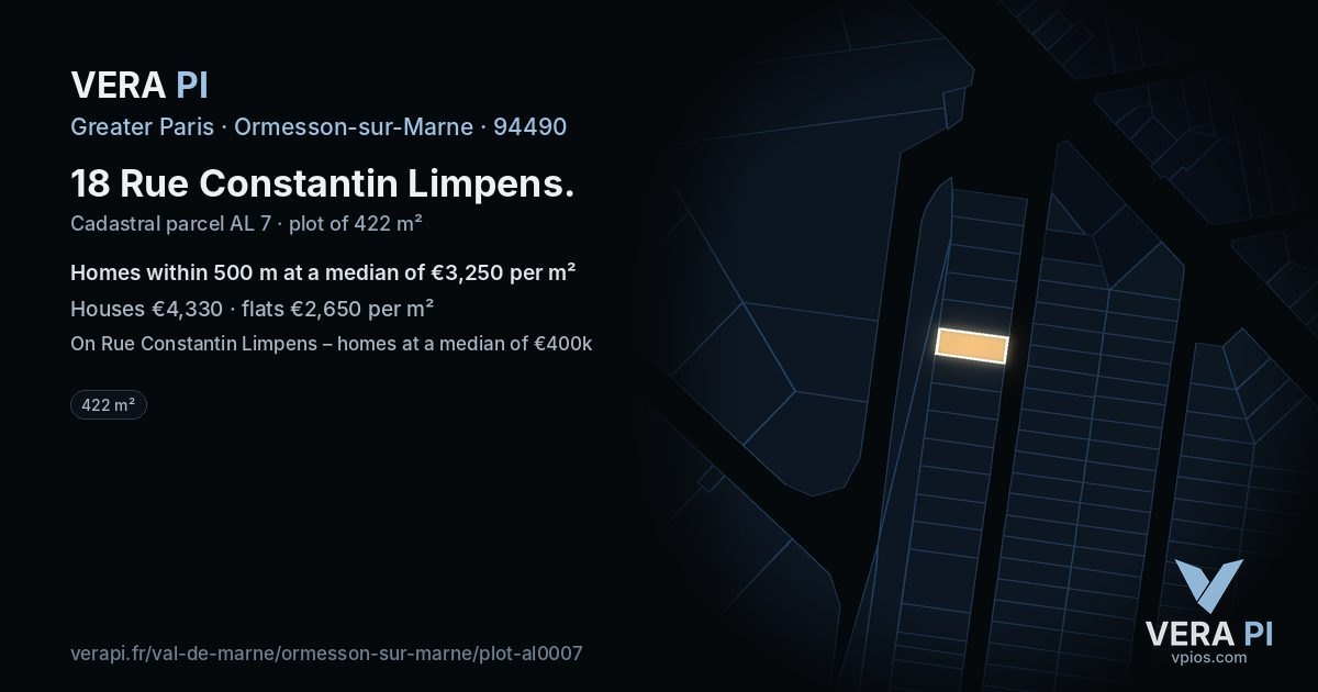 18 Rue Constantin Limpens, Ormesson-sur-Marne at night – the plot lit, the parcels around coloured by the prices near them