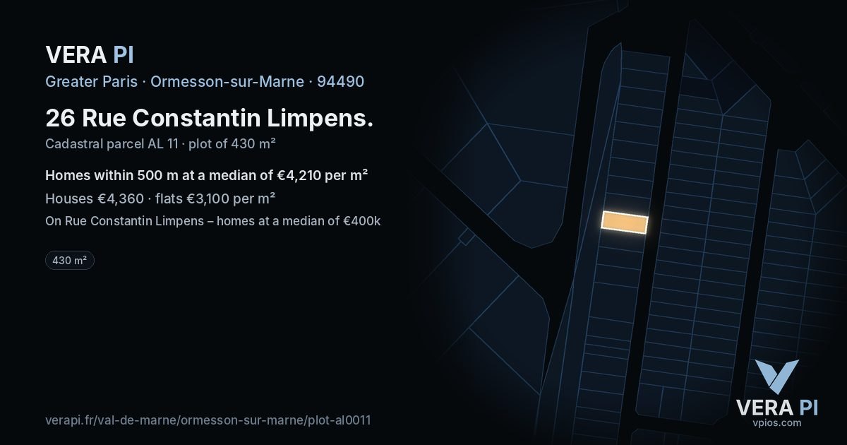 26 Rue Constantin Limpens, Ormesson-sur-Marne at night – the plot lit, the parcels around coloured by the prices near them