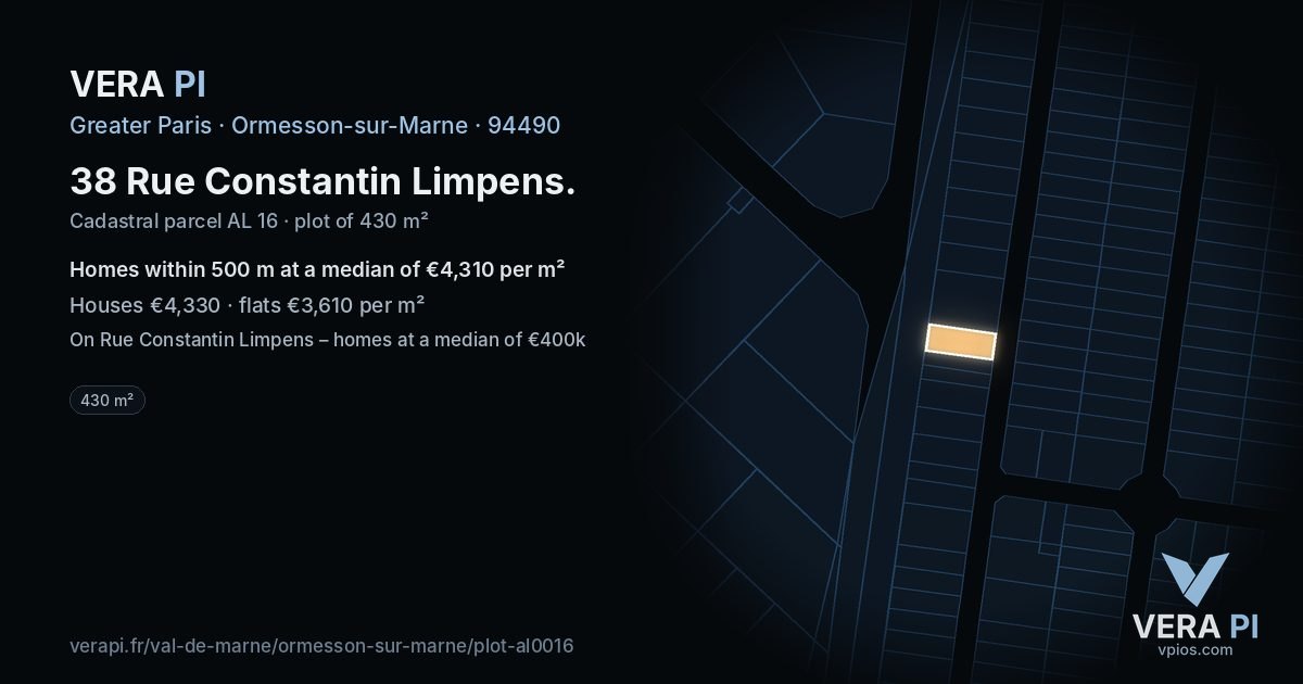 38 Rue Constantin Limpens, Ormesson-sur-Marne at night – the plot lit, the parcels around coloured by the prices near them