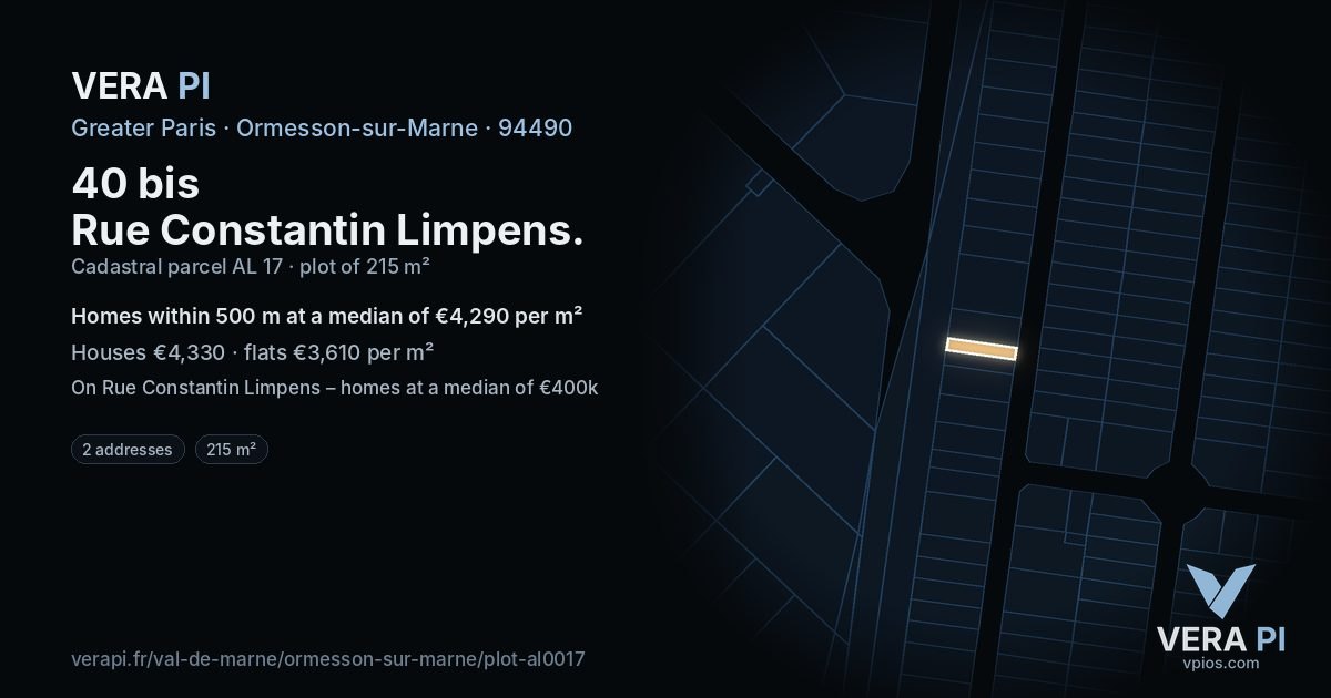 40 bis Rue Constantin Limpens, Ormesson-sur-Marne at night – the plot lit, the parcels around coloured by the prices near them