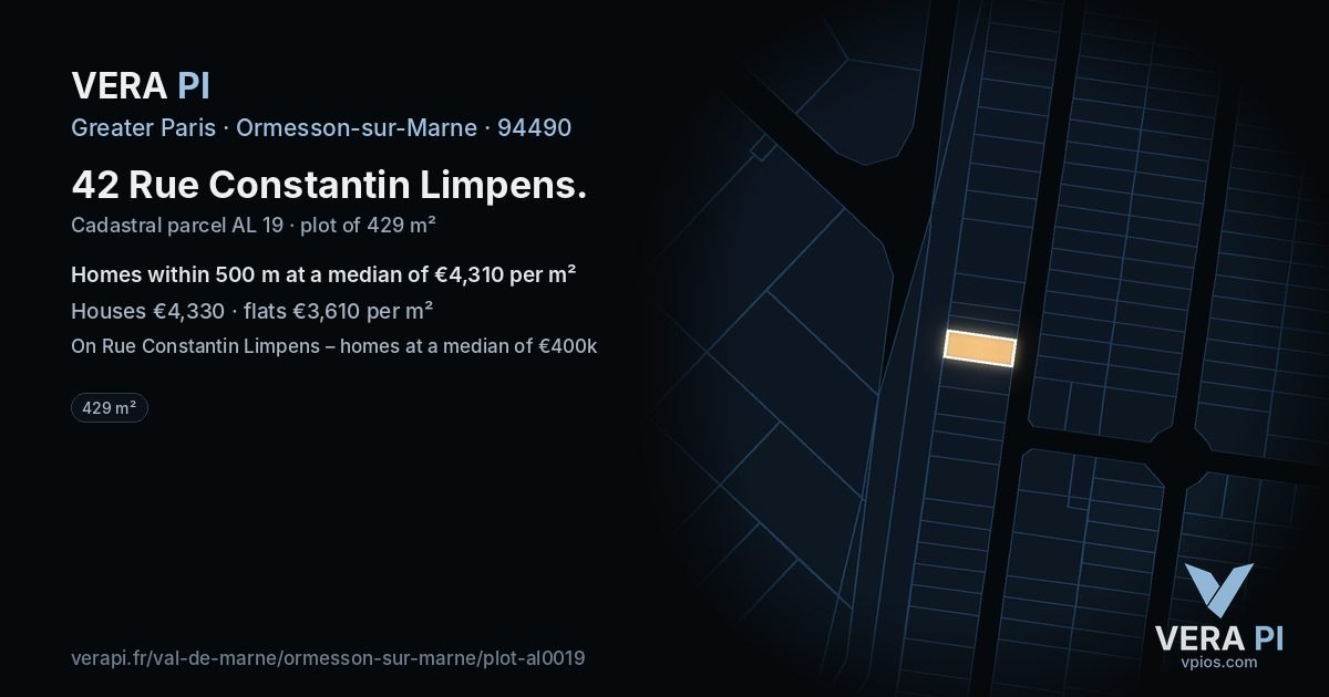 42 Rue Constantin Limpens, Ormesson-sur-Marne at night – the plot lit, the parcels around coloured by the prices near them