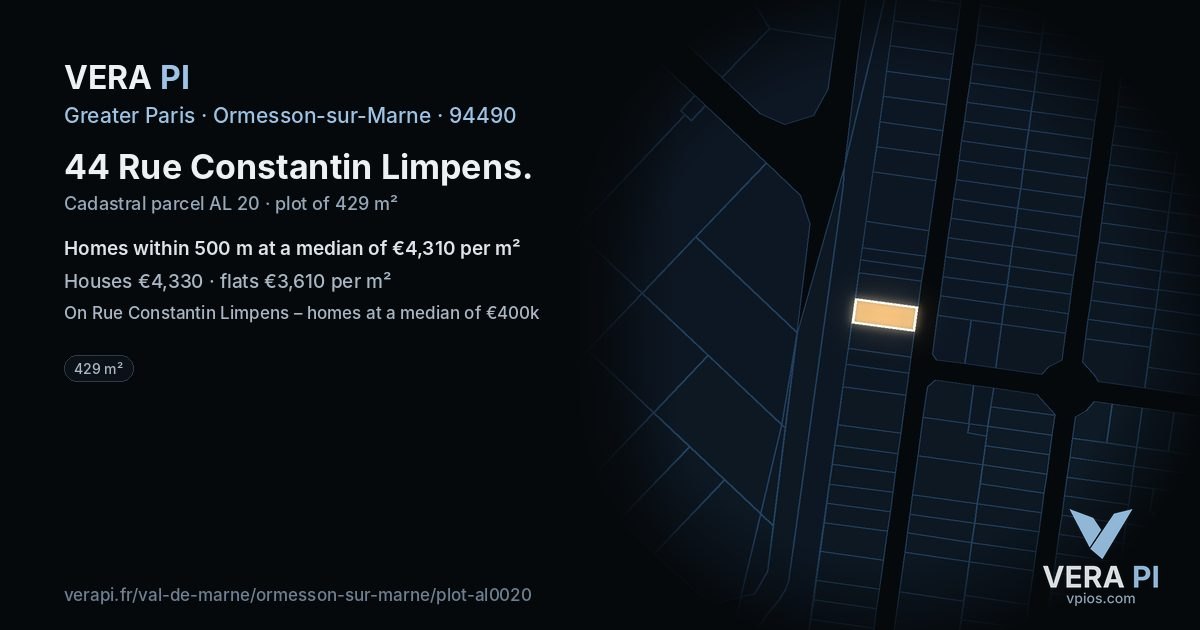 44 Rue Constantin Limpens, Ormesson-sur-Marne at night – the plot lit, the parcels around coloured by the prices near them