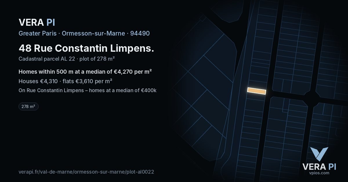 48 Rue Constantin Limpens, Ormesson-sur-Marne at night – the plot lit, the parcels around coloured by the prices near them