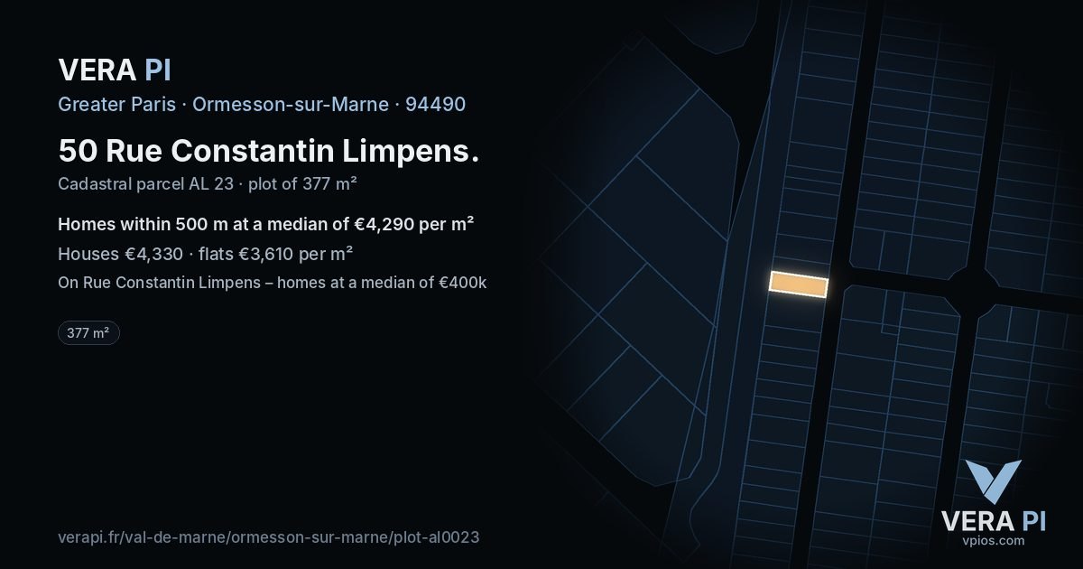 50 Rue Constantin Limpens, Ormesson-sur-Marne at night – the plot lit, the parcels around coloured by the prices near them