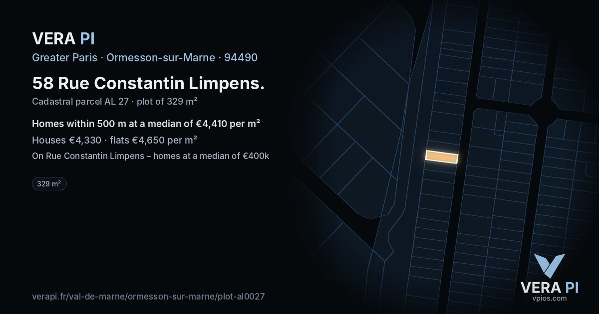 58 Rue Constantin Limpens, Ormesson-sur-Marne at night – the plot lit, the parcels around coloured by the prices near them