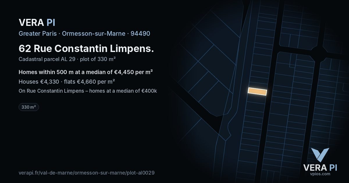 62 Rue Constantin Limpens, Ormesson-sur-Marne at night – the plot lit, the parcels around coloured by the prices near them