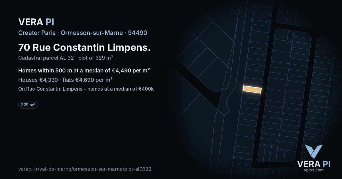 70 Rue Constantin Limpens, Ormesson-sur-Marne at night – the plot lit, the parcels around coloured by the prices near them