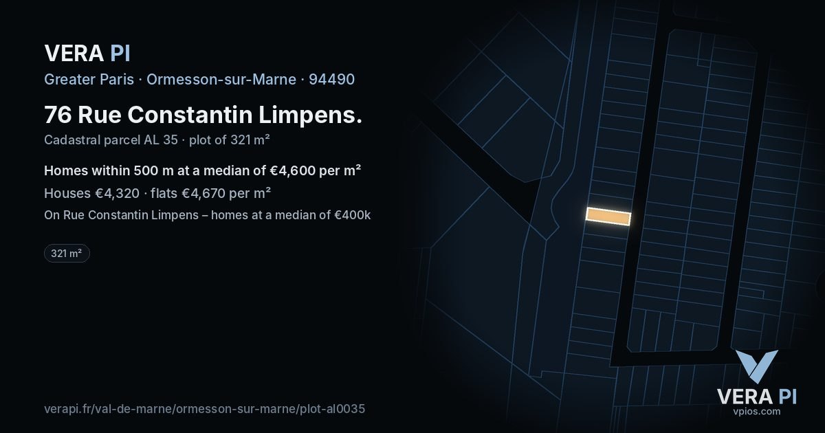 76 Rue Constantin Limpens, Ormesson-sur-Marne at night – the plot lit, the parcels around coloured by the prices near them