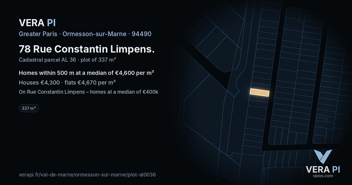 78 Rue Constantin Limpens, Ormesson-sur-Marne at night – the plot lit, the parcels around coloured by the prices near them