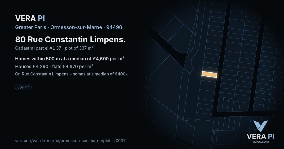 80 Rue Constantin Limpens, Ormesson-sur-Marne at night – the plot lit, the parcels around coloured by the prices near them