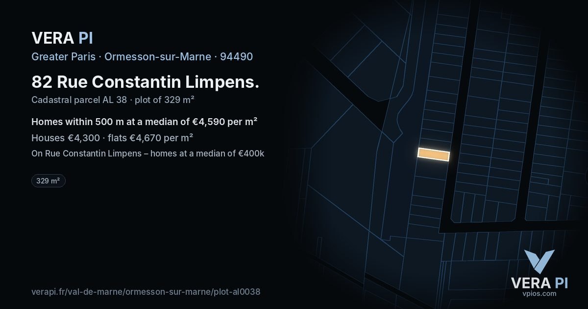 82 Rue Constantin Limpens, Ormesson-sur-Marne at night – the plot lit, the parcels around coloured by the prices near them
