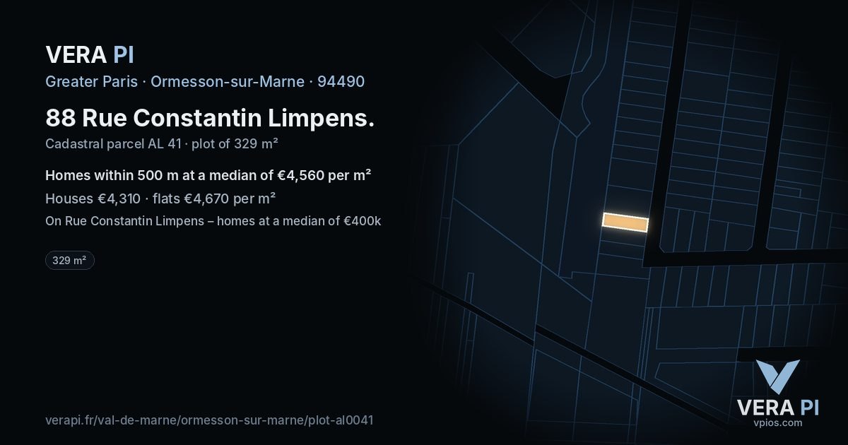 88 Rue Constantin Limpens, Ormesson-sur-Marne at night – the plot lit, the parcels around coloured by the prices near them