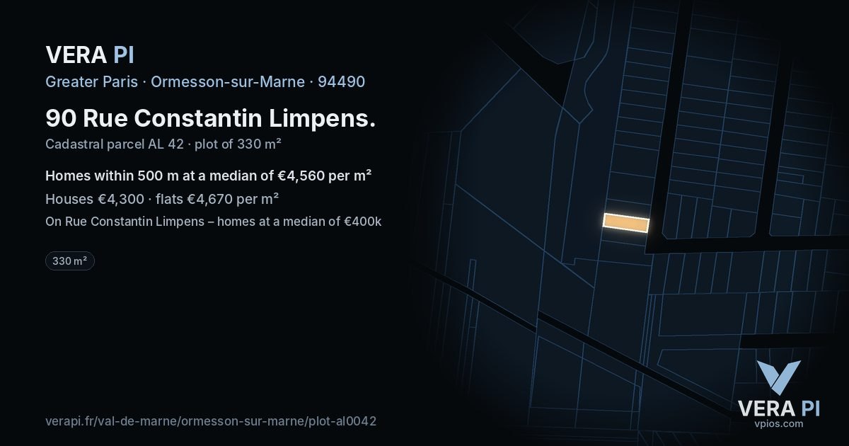90 Rue Constantin Limpens, Ormesson-sur-Marne at night – the plot lit, the parcels around coloured by the prices near them