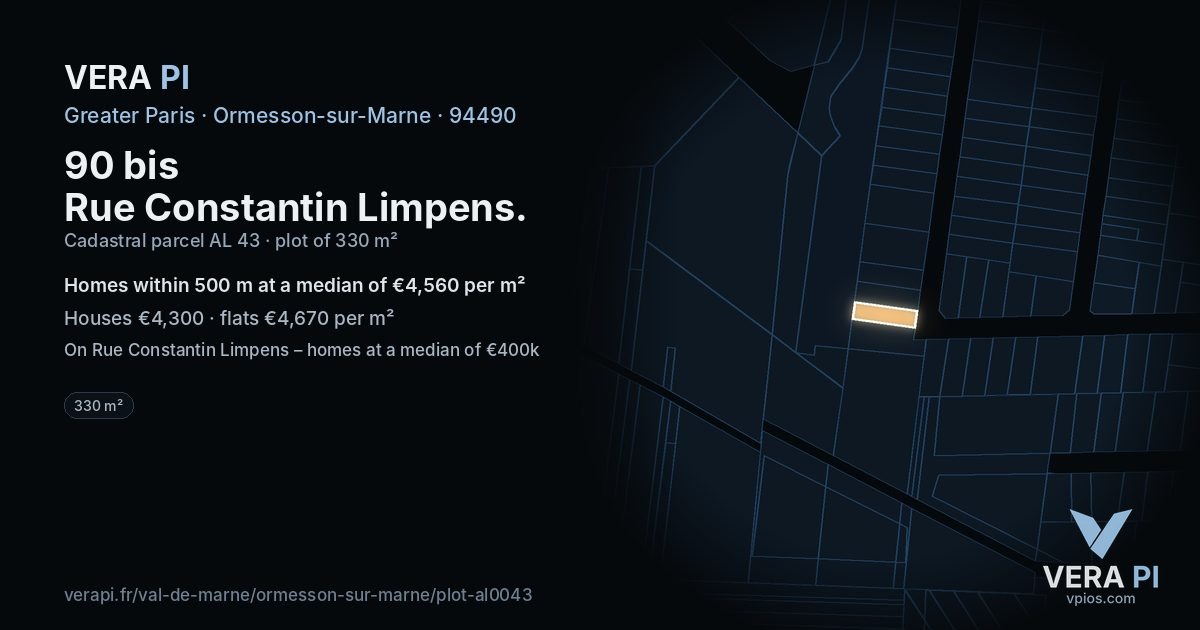 90 bis Rue Constantin Limpens, Ormesson-sur-Marne at night – the plot lit, the parcels around coloured by the prices near them