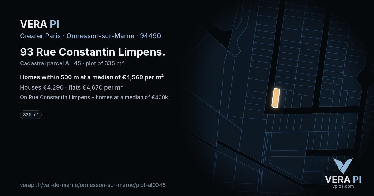 93 Rue Constantin Limpens, Ormesson-sur-Marne at night – the plot lit, the parcels around coloured by the prices near them