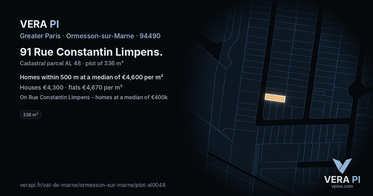 91 Rue Constantin Limpens, Ormesson-sur-Marne at night – the plot lit, the parcels around coloured by the prices near them
