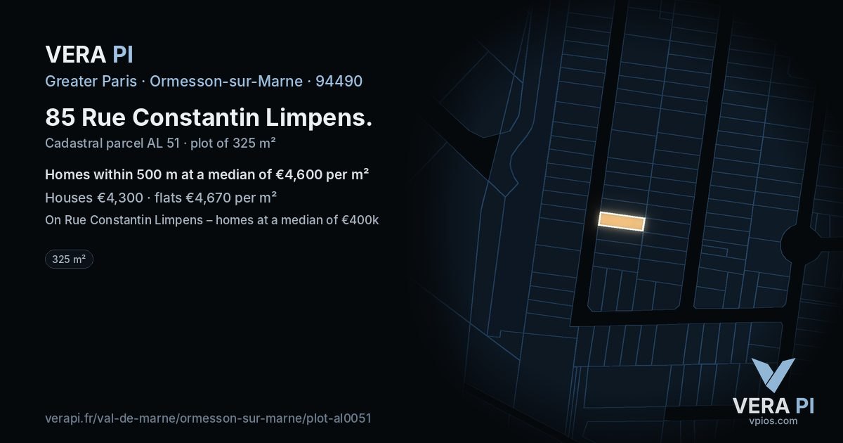 85 Rue Constantin Limpens, Ormesson-sur-Marne at night – the plot lit, the parcels around coloured by the prices near them