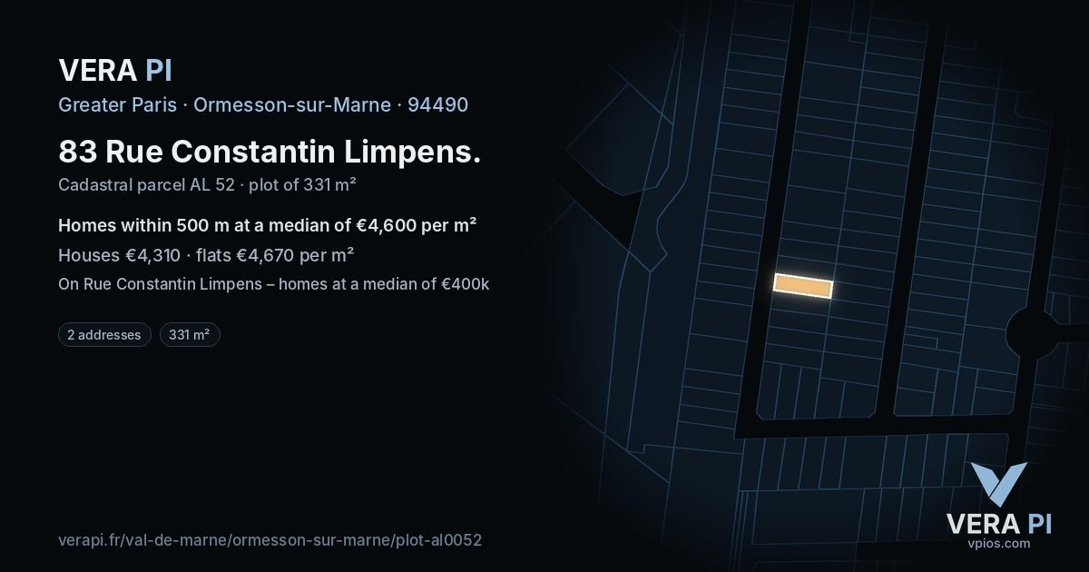 83 Rue Constantin Limpens, Ormesson-sur-Marne at night – the plot lit, the parcels around coloured by the prices near them